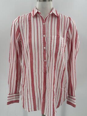 J. Crew Women's Popover Blouse White Red Stripes Long Sleeve Cotton 00